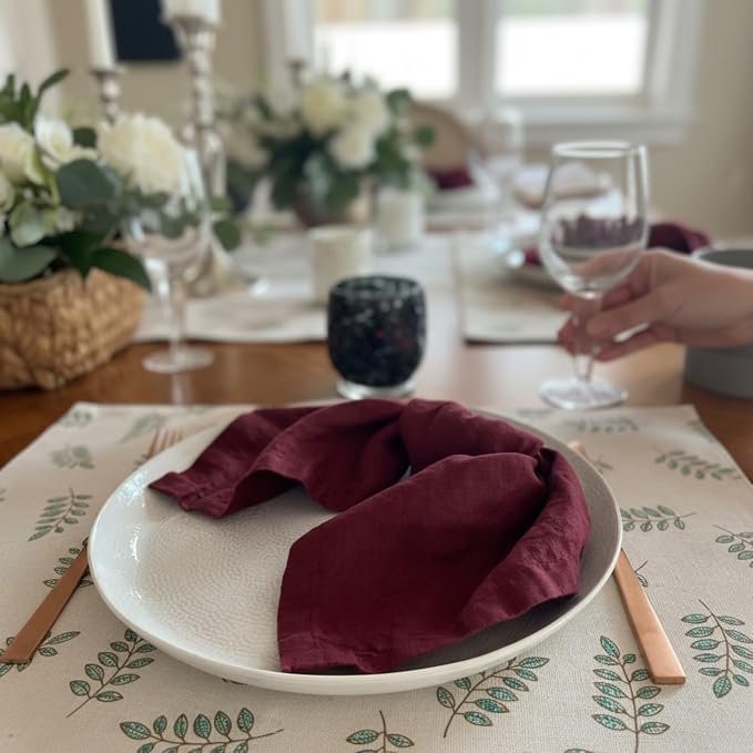 Linen Napkins –100% French Flax – Stonewashed Pure Linen Cloth Napkins - Size 18 Inch x 18 Inch – Set of 4 (Plum Burgundy) - Image 6