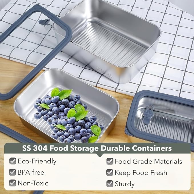 Stainless Steel Food Storage Containers-3Pcs Leakproof, Airtight Stainless-Steel Bowls with Lids, Freezer/Dishwasher/Microwave Safe Containers, Durable & Stackable Stainless Steel Containers with Lids - Image 3