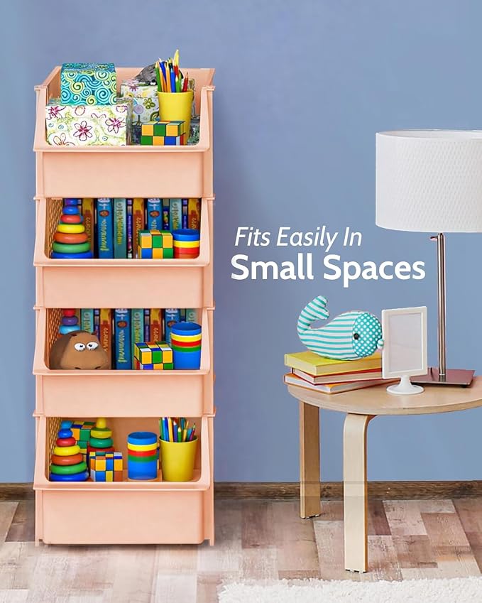 Skywin Stackable Storage Bins Open Front for Pantry Storage, 4 Pack - Cream | Sturdy Plastic, Easy Stacking, Open Front Access, Ventilated Sides, Vertical & Space Saving Pantry Organizers and Storage Bin - Image 5
