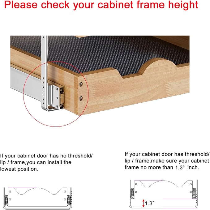 DINDON 3 Tier Pull Out Cabinet Organizer 11” W X21” D Slide Out Wood Drawer With Shelf Liner For Kitchen Pantry Organization - Image 6