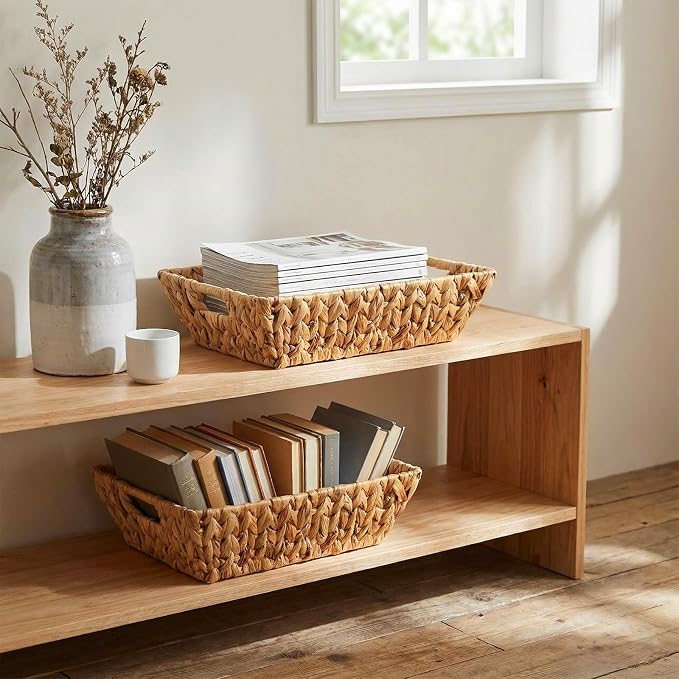 Novabright 4 Pcs Water Hyacinth Storage Baskets 14"L x 10''W x 4.7''H Large Wicker Woven Basket with Handles Pantry Gift Baskets Natural Storage Bins for Organizing Countertop - Image 4