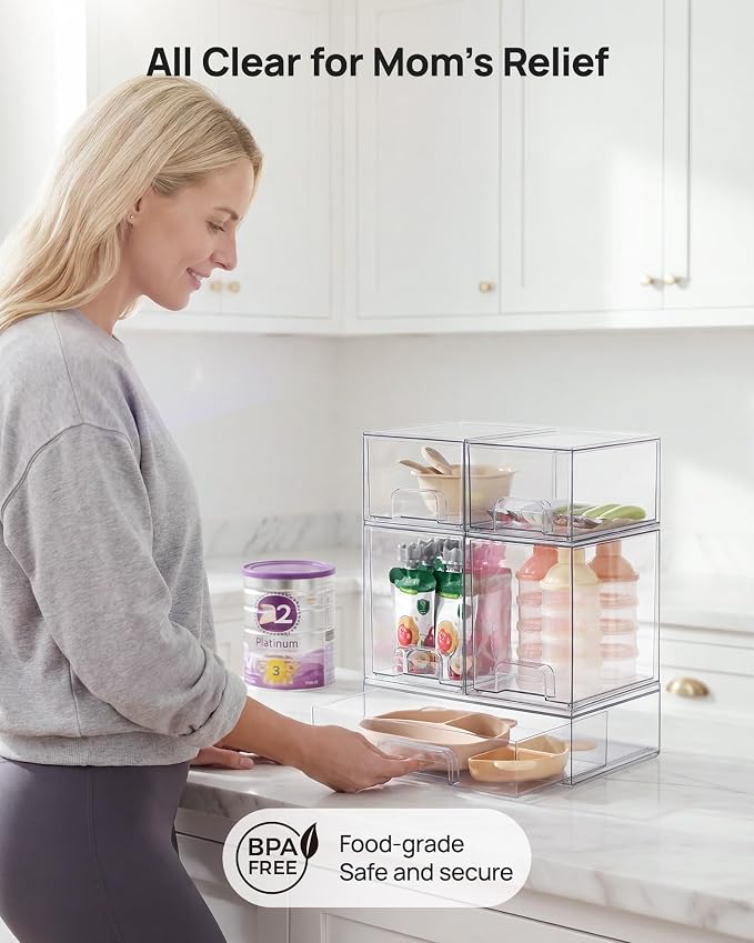 Vtopmart Stackable Storage Drawers Set of 9, Clear Plastic Organizer Bins for Baby Bottle, Beauty Supplies Storage, Ideal for Kichen Countertop, Vanity, Bathroom, Cabinet, Pantry Organization - Image 5