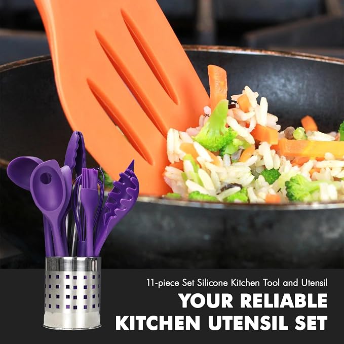 Chef Craft Premium Silicone Kitchen Tool and Utensil Set, 11 Piece, Purple - Image 5