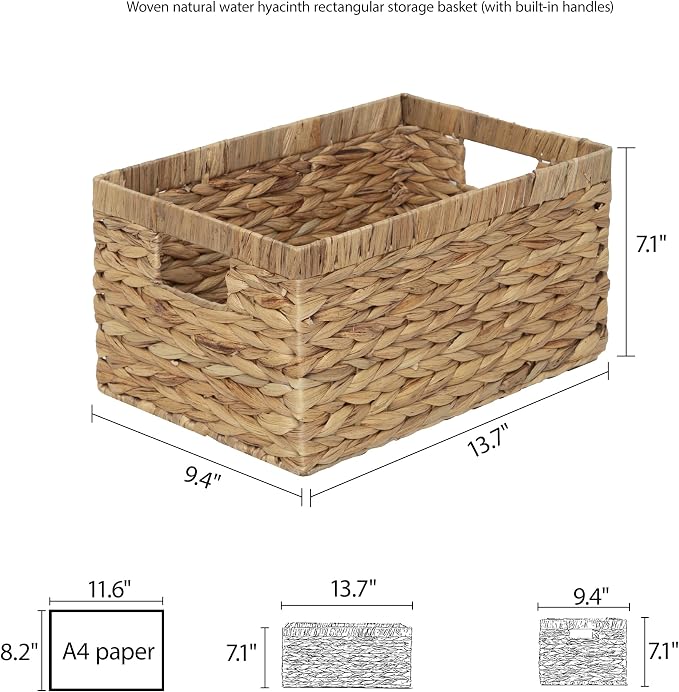 Storage Container, Natural Water Hyacinth Storage Bins Rectangular Basket,Arts and Crafts. - Image 9