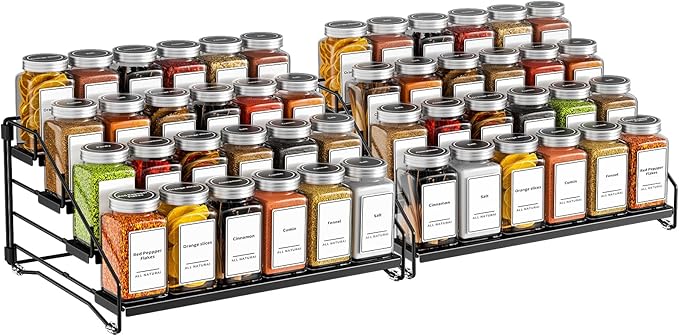 BOIVSHI 4 Tier Spice Rack Organizer, Spice Rack for Cabinet, Adjustable Depth Seasoning Shelf for Countertop, Pantry, Seasoning Organizer, Metal, Black (2 Pack) - Image 9