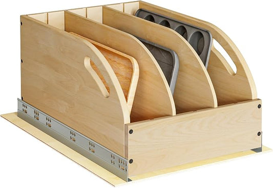 WelFurGeer Birchwood Pot and Pan Organizer with Soft-Close Drawer, Pull Out Cabinet Organizer, Heavy-Duty Slide-Out Storage for Baking Sheets, Cutting Boards, and Kitchen Utensils by WelFurGeer