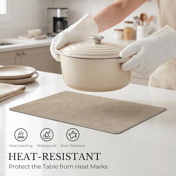 Romanstile Vinyl Placemats Set of 4, Reversible Faux Leather Heat Resistant Wipeable Table Mats, Waterproof Washable Non-Slip Table Placemats for Dining/Kitchen/Party/Outdoor (Grey Khaki, 12" x 17") - Image 3