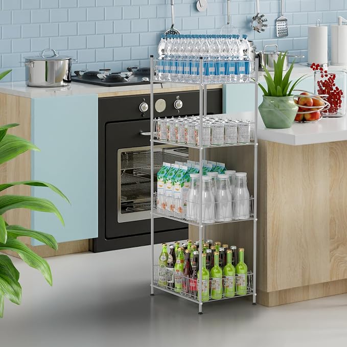 smusei 4 Tier Water Bottle Storage Rack Metal Water Bottle Organizer for Floor, Free Standing Bottled Water Holder Stand Beverage Pantry Drink Shelf Dispenser for Kitchen Pantry - Image 2