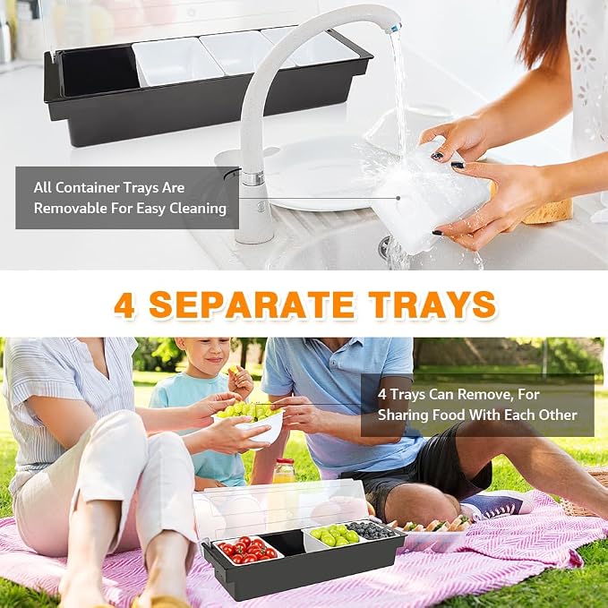 Chilled Condiment Caddy Server With Lid 4 Compartment Garnish Tray | Plastic Condiment Container Garnish Tray For Bartenders,Bar Condiment Fruit Caddy With Lid And Removable Trays - Image 3