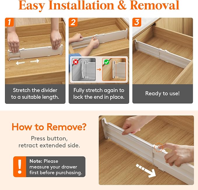 Lifewit 9 Pack 4" High Drawer Dividers, Adjustable Drawer Organizer Clothes | 13.8"-22.2" Expandable White Plastic Separators for Dresser, Kitchen, Cabinet, Nursery, Office, Socks & Underwear Storage - Image 6