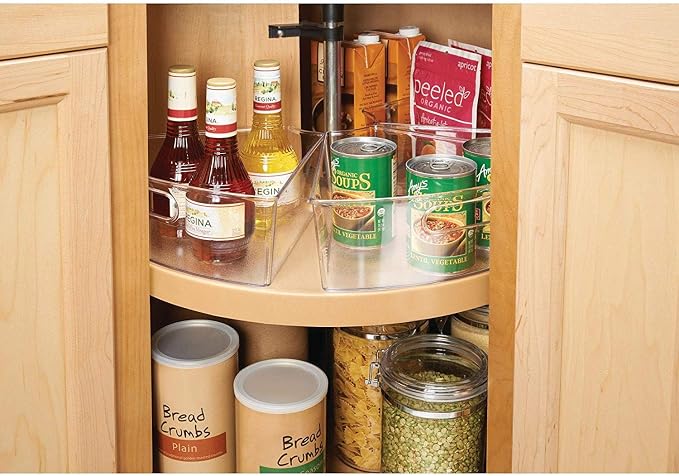 Oubonun Lazy Susan Organizers Set of 8, 12.8’’ x 11.7’’ x 4’’ Plastic Transparent Kitchen Cabinet Storage Bins with Handle, 4" Deep Container, 1/8 Wedge - Food Safe, without BPA - Image 6