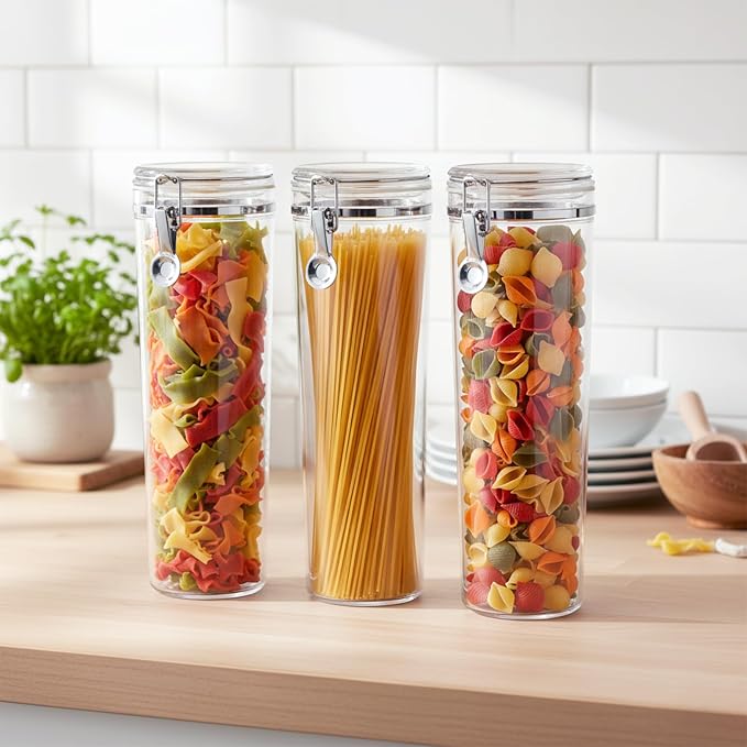 Cathy - 60-Ounce Plastic Canister (Set of 3), Plastic Airtight Container for Spaghetti and Pasta, Stackable, BPA-Free, Shatter-Proof, Perfect for Home and Commercial Use - Image 7