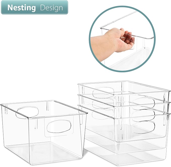 Sorbus 4 Pack Medium Clear Plastic Storage Bins, Clear Organizer Bins with Handle for Kitchen, Pantry, Cabinet, Refrigerator, Craft, Toys, Clothes, Closet, Under Sink, Bathroom Organizers and Storage - Image 4