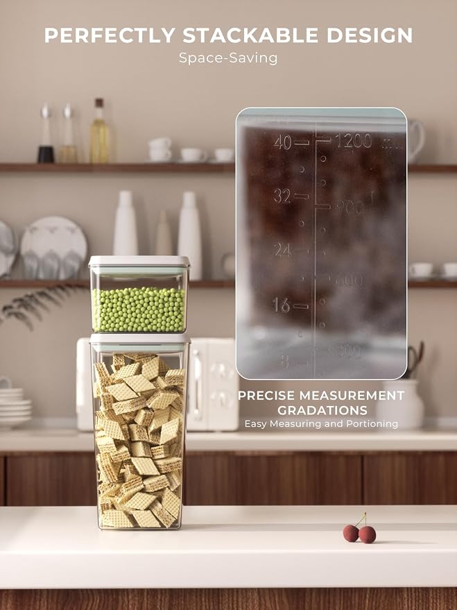 Airtight Food Storage Containers, 4-Piece Set, 1.3-3.5 Qt, Pop-Top Lids | Stackable Pantry Jars with Measurement Marks for Flour, Sugar, Cereal, Oats, Pasta, Snacks, Baking and Small Kitchen Storage - Image 5
