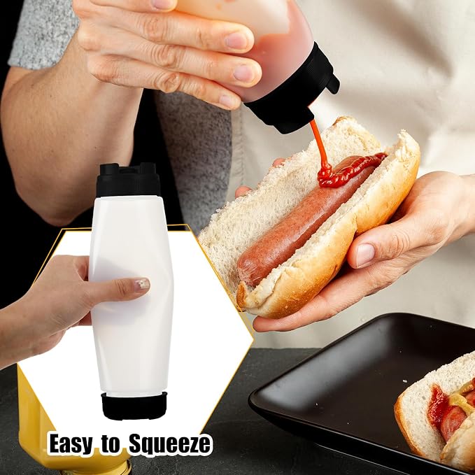 Roshtia 16 Pcs 16 oz Squeeze Bottle Condiment Squeeze Bottle Inverted Plastic Squeeze Bottle for Sauce Refillable Self Sealing Sauce Dispenser for Liquids Reusable Restaurants Kitchen(Black, White) - Image 4