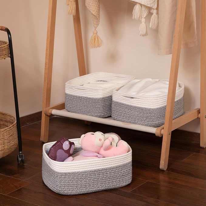 OIASKET Storage Baskets for Organizing 3 Pack, Woven Baskets for Shelves, | Closet Organizer Bins with Handle, Empty Gift Basket, Toy Storage for Toys, Blankets, Towels, Clothes, Books, 15"x11.42"x6.7" - Image 7