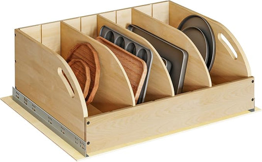 WelFurGeer Birchwood Pot and Pan Organizer with Soft-Close Drawer, Pull Out Cabinet Organizer, Heavy-Duty Slide-Out Storage for Baking Sheets, Cutting Boards, and Kitchen Utensils by WelFurGeer