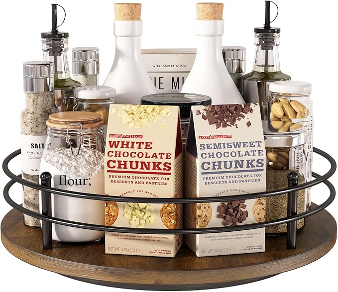 12" Lazy Susan Turntable Organizer,Round Wooden Lazy Susan Organization and Rotating Spice Rack for Dining Table,Pantry,Kitchen Countertop,Vanity,Cupboard and More. (Heightened Version,Round) by LIAISIMI