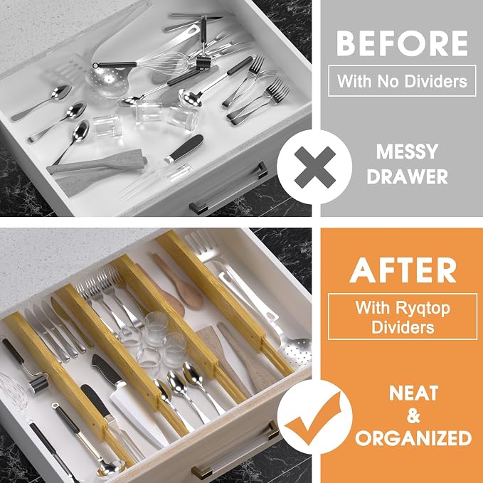 Bamboo Drawer Dividers, Adjustable Drawer Organizers, Fits 17.6–21" Drawers | 2.5" High, 4 Pack Expandable Drawer Separators for Kitchen, Nursery, Dressers & Office Storage, Natural - Image 2