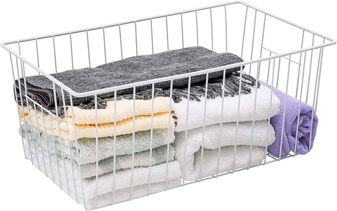 Freezer Baskets Organizer, Refrigerator Metal Wire Storage Divider, Household Container Bins with Handles for Kitchen, Pantry, Cabinet, Closets - Pearl White (6, 16in x 10in x 5.5in) - Image 4