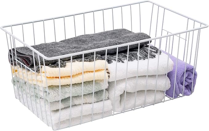 16" Upright Freezer Organizer Baskets, Wire Storage Bins Large Bakset for Freezer, Pantry, Kitchen, Bathroom Organizing, White, Set of 6 - Image 8
