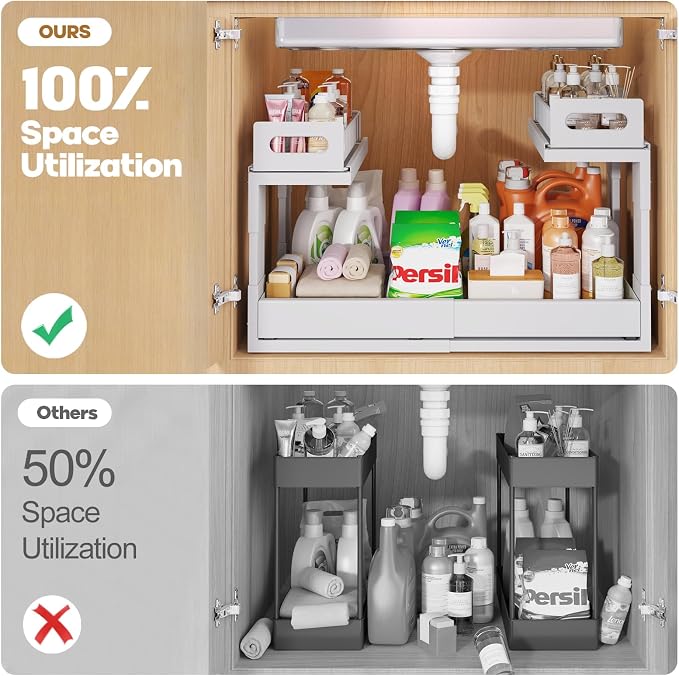 1 Pack Expandable Under Sink Organizers Storage With Upgrade Ball-Bearing Slide Tracks,2-Tier Pull Out Under Cabinet Organizer Height Adjustable,Not Suitable For Cabinets With Partitions In The Middle - Image 4