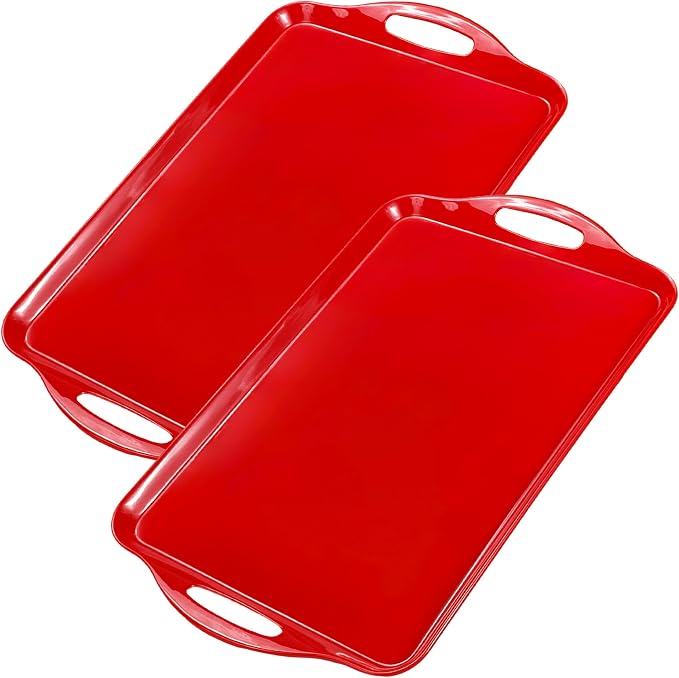Extra Large Melamine Platters, Serving Tray with Handles for Cookie, Cupcakes, Desserts, Dishwasher Safe, Ottoman Tray Decor, Set of 2, 2 pcs Mats Included (Red, 19''x11.6'') - Image 6