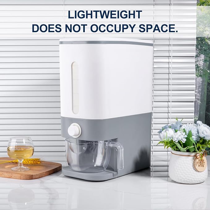 Rubtlamp 22.5-25 Lbs Gray Rice Dispenser, Rice Container with Lid, Rice Storage Container with Measuring Cup, Food Dispenser Rice Container, Storage Container for Cereal, Household Rice Bucket - Image 8