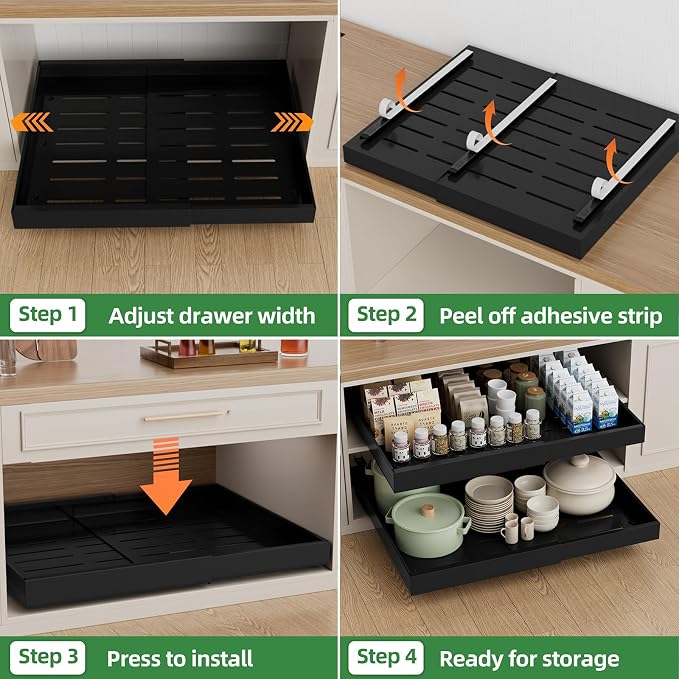 PAKETA 4 Pack Expandable Pull Out Cabinet Organizer,21" Deep | Pull Out Drawers for Cabinets with width from 15" to 26",Sliding Drawers for Cabinets with Upgrade 3 Slide Rails,hold 65 lbs - Image 6