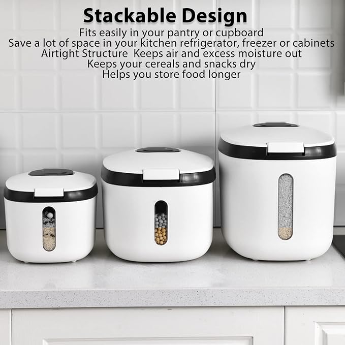 Rice Storage Container, Large Capacity Food Storage Container, Airtight Food Storage Container with Measuring Cup, Covered Rice Bucket, Cereal Dispenser Bin for Grains Nuts Flour(L Gray (15kg/33.1lb)) - Image 7