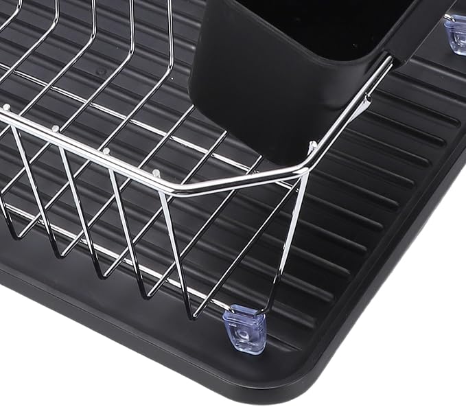 Asixxsix Dish Drying Rack, Anti Rust Coated Dish Drainer with Utensil Holder and Drainboard, Sink Organization and, 14" x 12" x 5" for Home and Apartment Decor (Silver) - Image 8