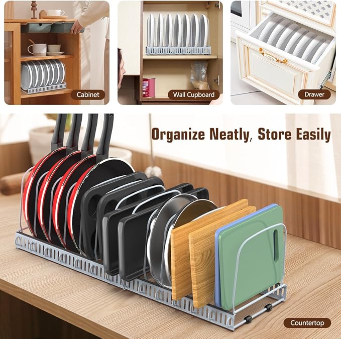 Housolution Cutting Board and Baking Tray Cookie Sheet Organizer, Gray | 12"-23" Expandable, 14 Adjustable Dividers, Sturdy Metal Construction, Easy Assembly - Image 6