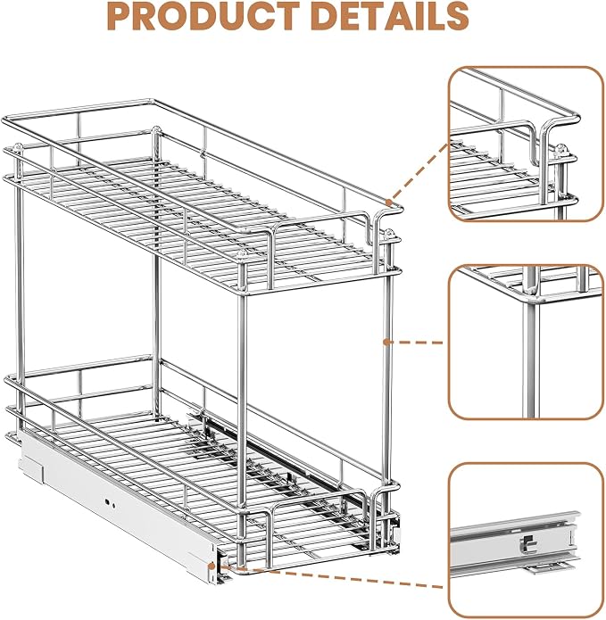 Pull Out Spice Rack Cabinet Organizer, 3 Tier Heavy Duty Slide Out Wood Shelf for Narrow Cabinet, Pull Out Storage for Kitchen (5½" W x 21½" D, 2 Tier) - Image 6