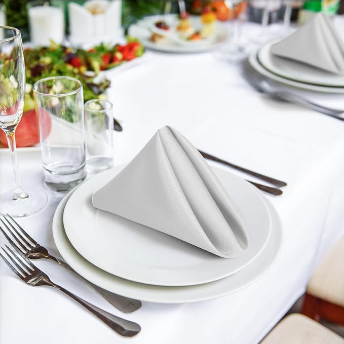SuperO Set of 40 Cloth Napkins 17 x 17 Inch, Polyester Solid Washable Dinner Napkins with Hemmed Edges,Great for Restaurant, Wedding and Party(Silver) - Image 4