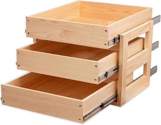 Pull Out Drawers For Cabinets, 26''W×21''D×19''H Soft Close Slide Out Wood Shelves Storage Organizer for Kitchen, 3-Tier, Finished, Heavy-Duty, Bottom Assembly by Mulush