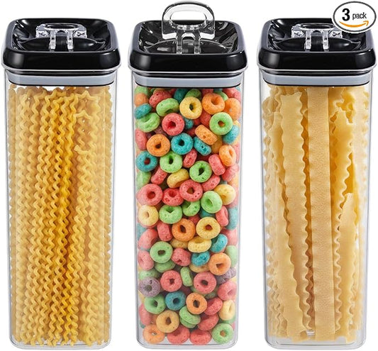 Felli Flip Tite TALL Storage Container with Lid 4" Air Tight Easy Open Ring Top, Clear Acrylic Skinny Canister Jar for Spaghetti Lasagna Fettuccine Noodle, Kitchen Cupboard Pantry Organizer (2.0 qt) by Felli