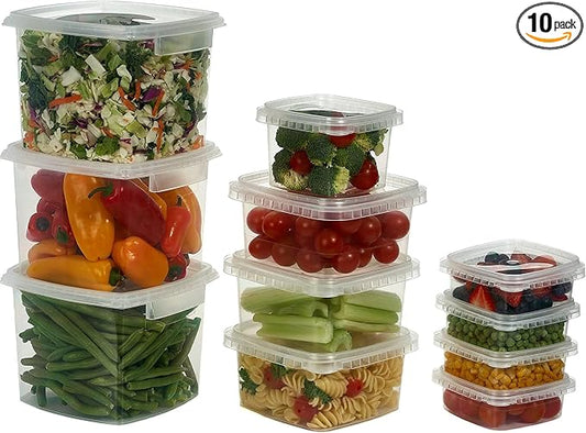 Decony 64 oz. Square Clear Deli Food Storage Containers With Lids Airtight Tamper evident system easy stackable saver shape Restaurant Take Out/Freezer microwave and dishwasher safe - 10 sets by Decony