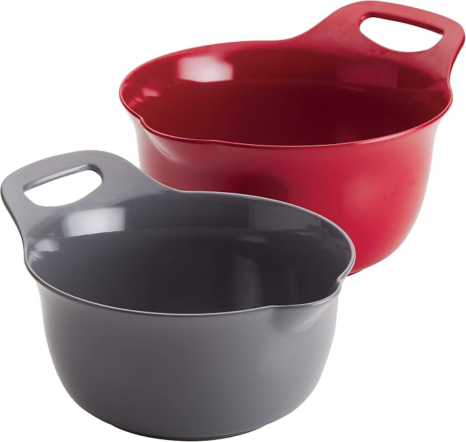 Rachael Ray Tools and Gadgets Nesting / Stackable Mixing Bowl Set with Pour Spouts and Handle - 2 and 3 Quarts, Red and Gray by RachaelRayKitchenware