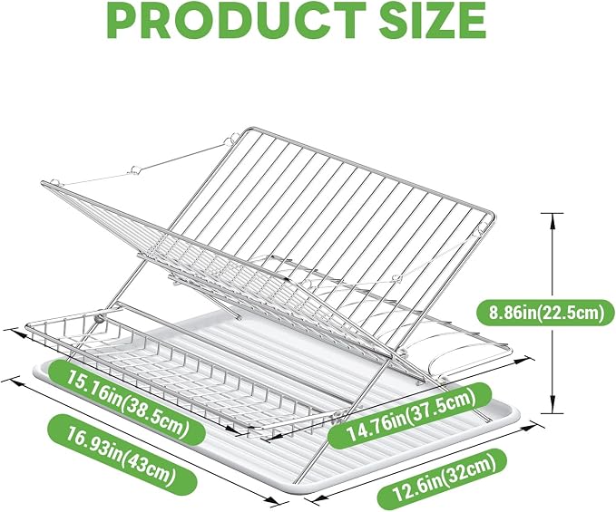 Stainless Steel Foldable Dish Drying Rack, 3 Tier Large Capacity Collapsible Folding Dish Drainer with Drainboard for Kitchen Counter (Upgraded) - Image 7