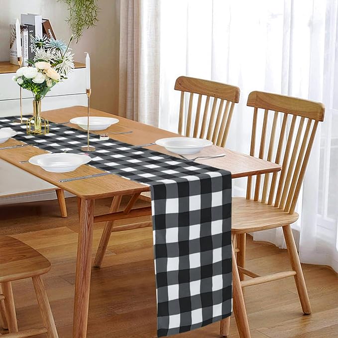 Cupuamon Fabric Checkered Table Runner 12 Pack Waterproof Gingham Table Runner 14W x 108L Buffalo Check Table Runners for Parties Kitchen Dining Wedding Banquet (Black and White) - Image 6