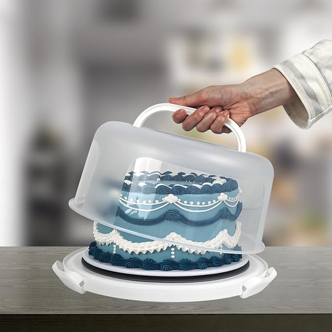 TMRIOPELP Tall Cake Carrier with Lid and Handle Insulated Cake Container Cake Transport Carrier Ideal for Pies Cupcakes and Pastries Perfect for Safe and Secure Cake Delivery (Grey, 10 inch) - Image 3