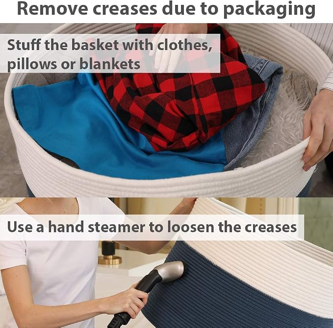 20x15 Inch Extra Large Round Cotton Rope Storage Basket with Lid, Decorative Woven Bin with Cover for Living Room Bedroom Closet, Dark Blue & Deep Blue - Image 5
