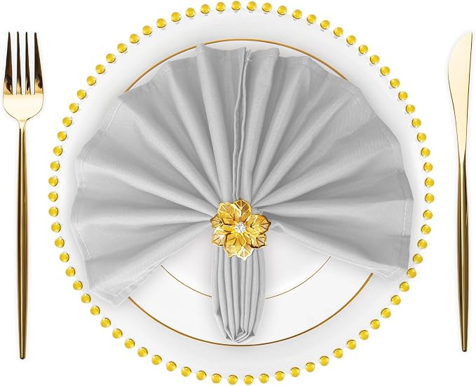 SuperO Set of 80 Cloth Napkins 17 x 17 Inch, Polyester Solid Washable Dinner Napkins with Hemmed Edges,Great for Restaurant, Wedding and Party(Silver) by SuperO