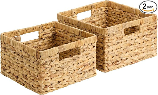 StorageWorks Wicker Baskets for Storage, Wicker Storage Baskets, 2-Pack | Water Hyacinth Storage Baskets for Organizing,Wicker Storage Baskets for Shelves,Decorative Baskets,Woven Baskets for Storage by StorageWorks