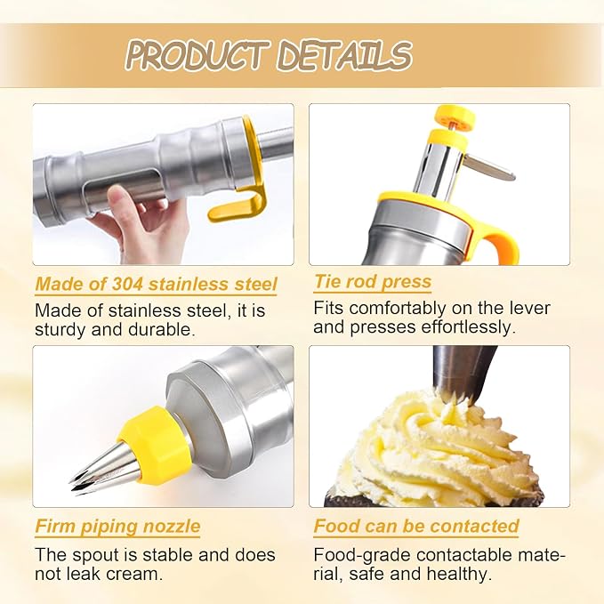 Icing Sets for Cake Decorating, Stainless Steel Icing Piping Kit Cake Decorating Tools, Piping Icing Syringe Set for Cupcake, Dessert Syringe Nozzles, DIY Frosting Baking Tools with 6 Pcs Nozzles | Reusable Piping Bags and Nozzles Set, Icing Piping Kit... - Image 7