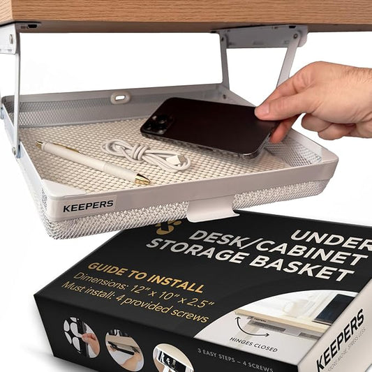 Everything Keeper - Organizer for Home, Kitchen, Bathroom, RV, Small Spaces - Storage Organizers - Compact Metal Basket - Under Cabinet Holder - Easy Install - Holds Strong - 13 x 10 x 2.5 in by CoffeeKeepers