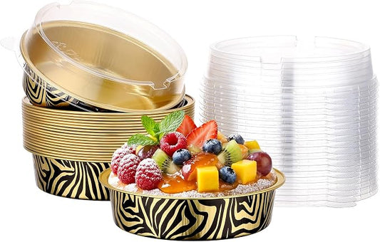 Beasea 7.3oz Cheesecake Pan with Lids, 20 Pack 4 Inch Round Aluminum Foil Disposable Tart Tins, Cupcake Container with Lids Mini Pie Tart Pans Baking Cups For Pizza Quiche - Tiger Stripes by Beasea