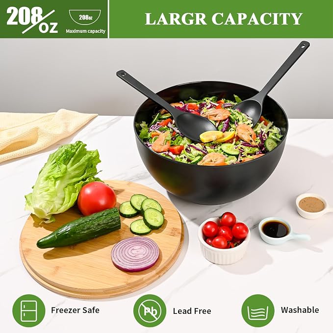 LOVYANXUE Salad Bowl with Lid, 12" Extra Large Bamboo Fiber Salad Bowl with Servers Set for Kitchen, Nature Bamboo Mixing and Serving Bowl with Lid, Spoon and Fork for Fruits,Salads and Vegetables - Image 4