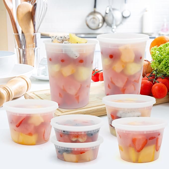 WGCC Meal Prep Containers 50Pack 32oz and Deli Containers with Lids 48 Sets-8oz, 16oz, 32oz, Leakproof, BPA Free/Microwave/Freezer/Dishwasher Safe - Image 5