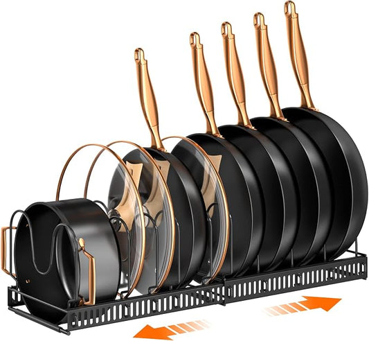 MUDEELA Expandable Pot Pan Lid Organizers inside Cabinet, 10 Divider-Black | Expandable 11.8–22.9", 10 Adjustable Divider, Tool-Free Assembly, Non-Slip, Scratch-Proof, For Pan Lid Cutting Board Bakeware by MUDEELA